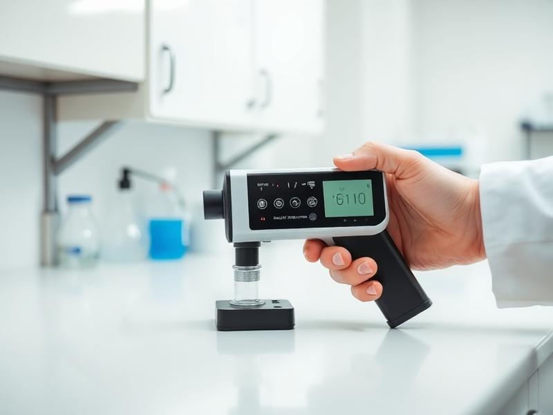 Handheld spectrometer used for elemental analysis on a laboratory bench